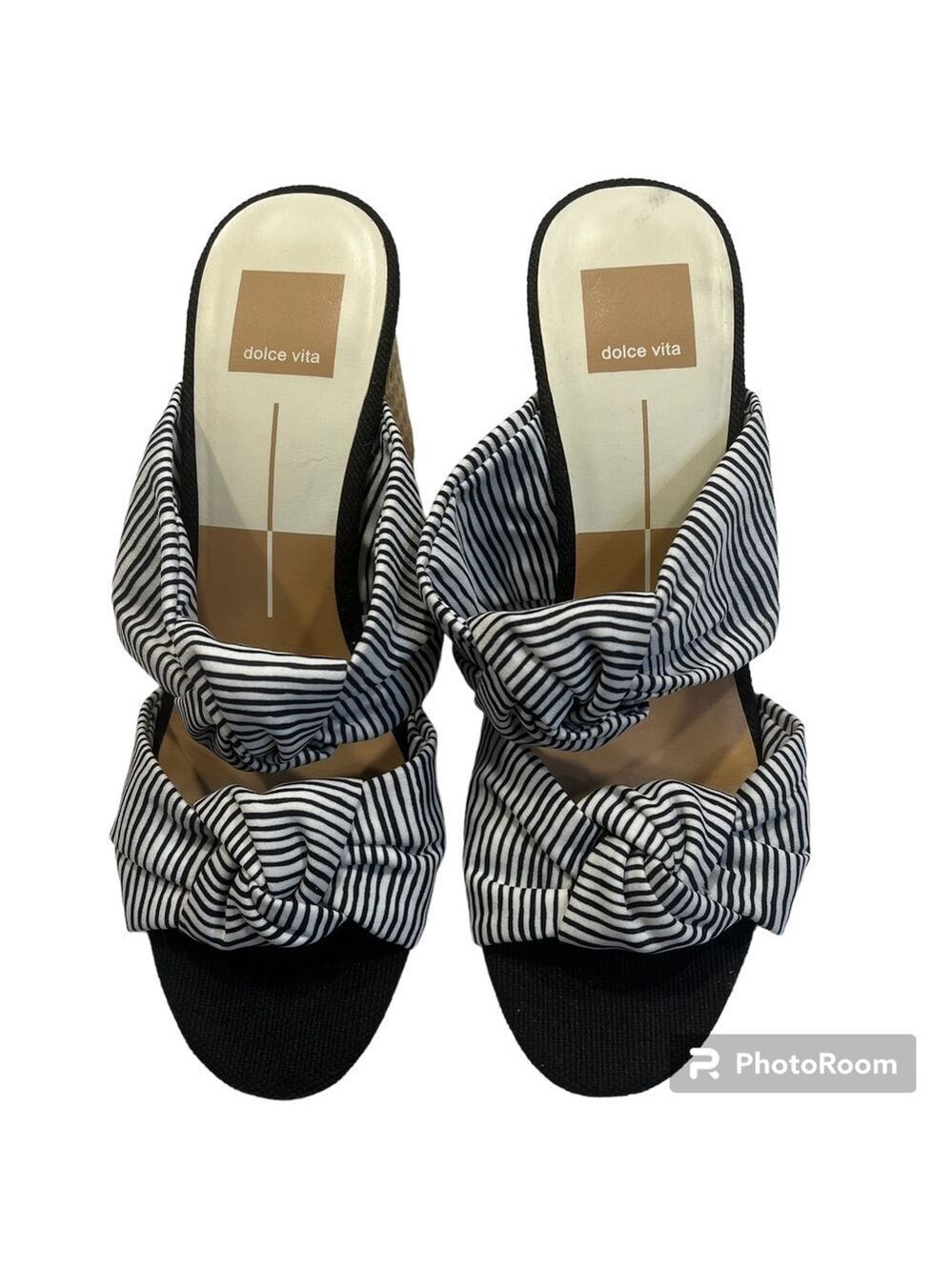 Dolce Vita June White Striped Mules Sz-8.5